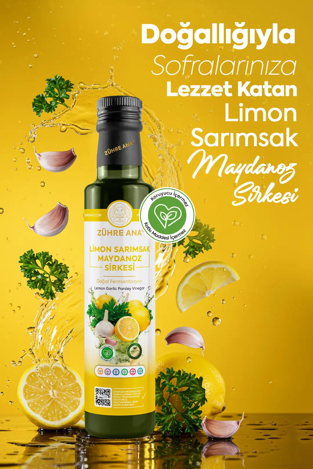 Zühre Ana Limon Sarımsak Maydanoz Sirkesi Doğal Fermantasyon
